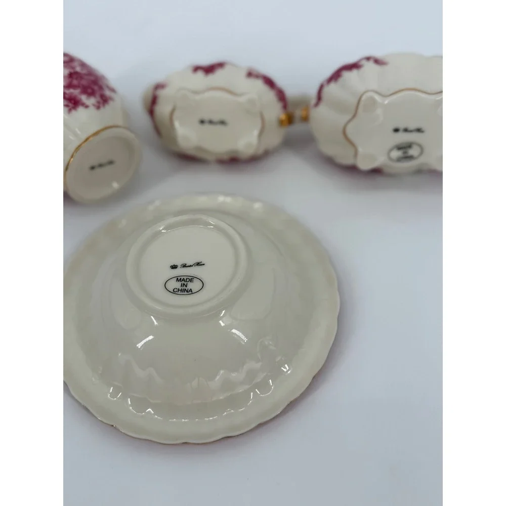 Bristol House Pink Floral Creamer Sugar Bowl Dish Set‎ Gold Trim Vintage